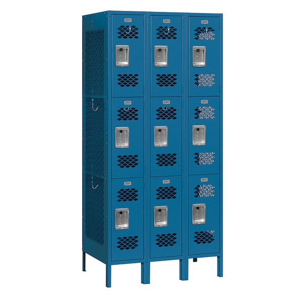 Salsbury Industries Wardrobe Locker, 36" W, 18" D, 78" H, (3) Wide, (9) Openings, Blue 73368BL-U - main
